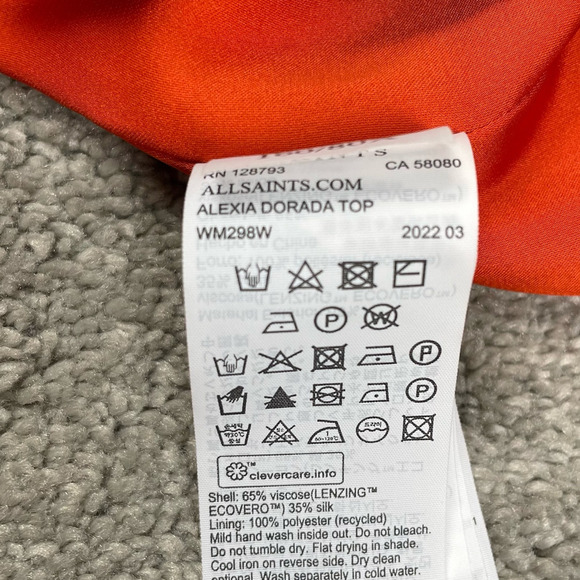 All Saints Top Womens 2 Orange Alexia Dorada Silk Blend Cami Flame Orange Floral - Picture 9 of 16